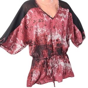 Daniel Rainn Women's Fuchsia Purple & Black Semi Sheer‎ Top Kimono Sleeve…